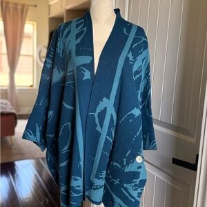MarlaWynne Teal Patterned Open-Front Cardigan